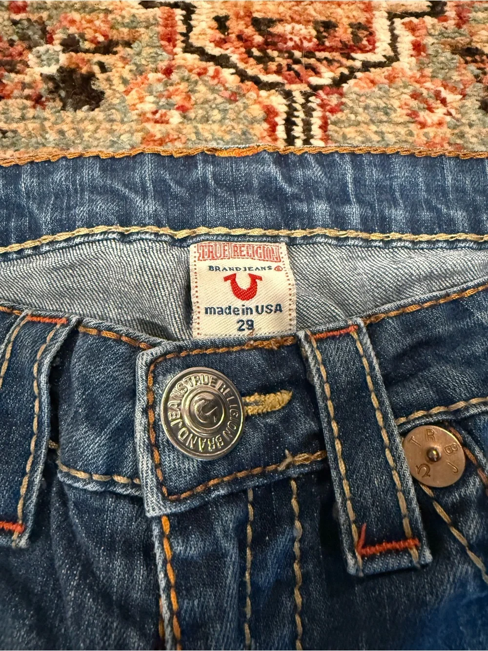 True Religion Blue Flare Jeans with Signature Back Pockets - Picture 4 of 4